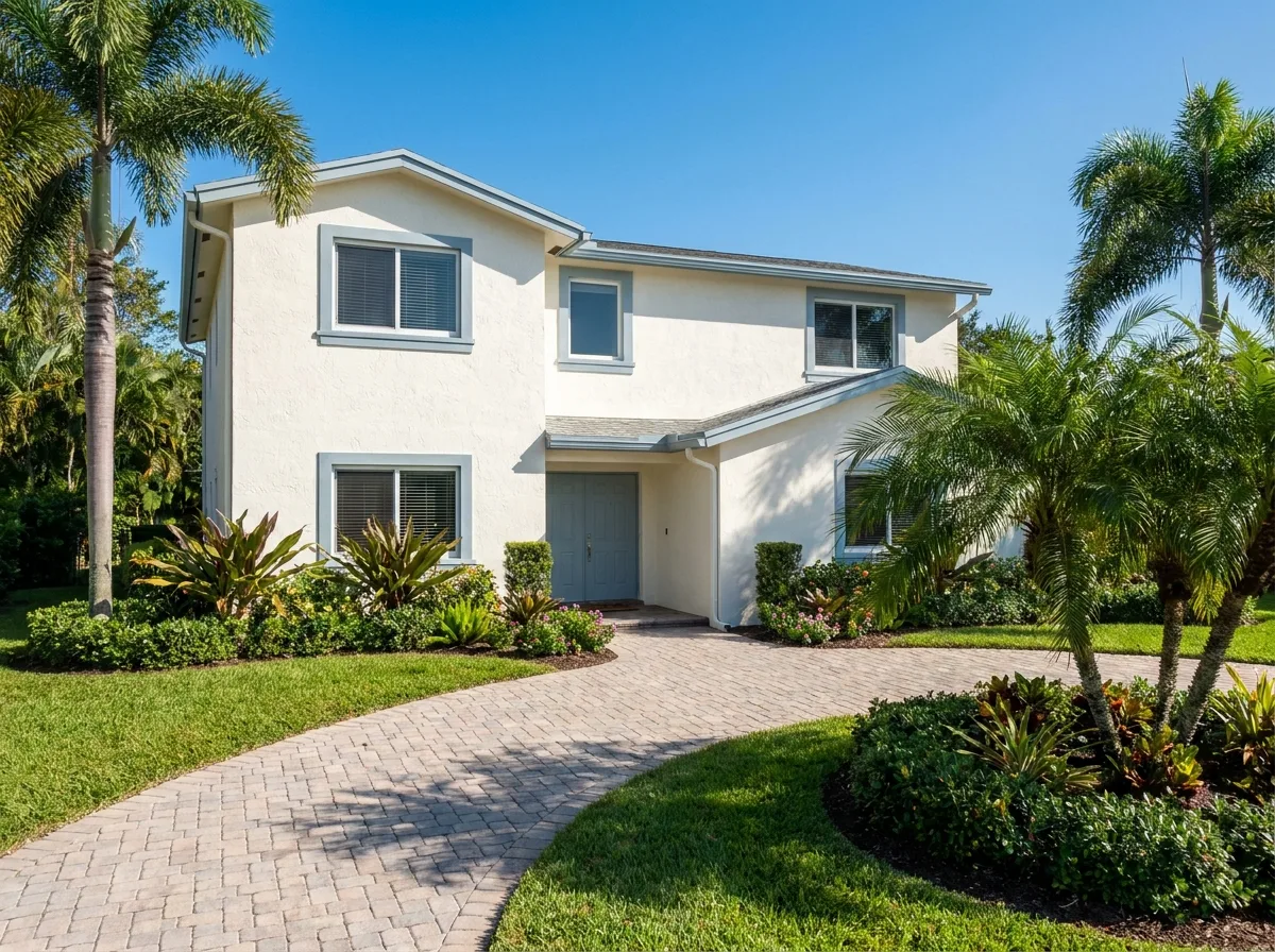 Fachada de casa del sur de la Florida recién pintada